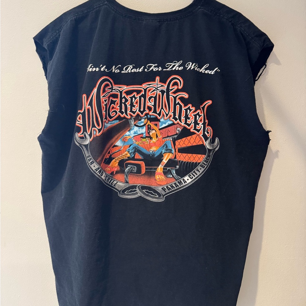 Black Sleeveless Wicked Wheel Graphic Tee